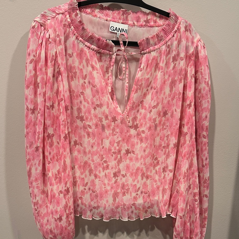 Ganni Pink and White Floral Blouse